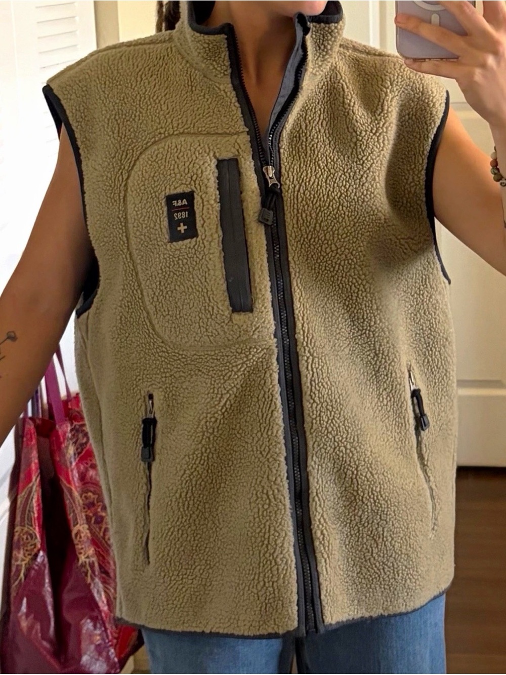 Abercrombie & Fitch Tan Sherpa Zip Vest